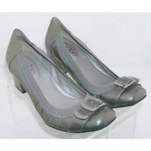 Me Too Penn 2 olive green patent leather square toe buckle block heels 7M - Picture 2 of 11